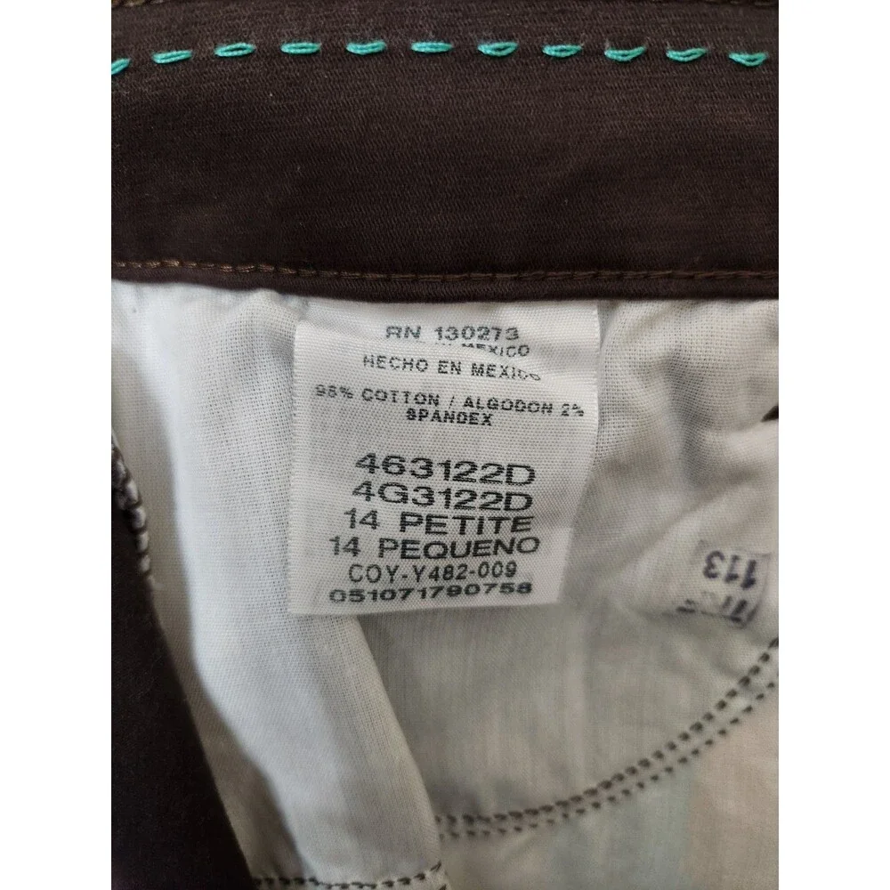 Lee Relaxed Fit Straight Leg All Day Pants Womens 14 Petite Brown Stretch NEW